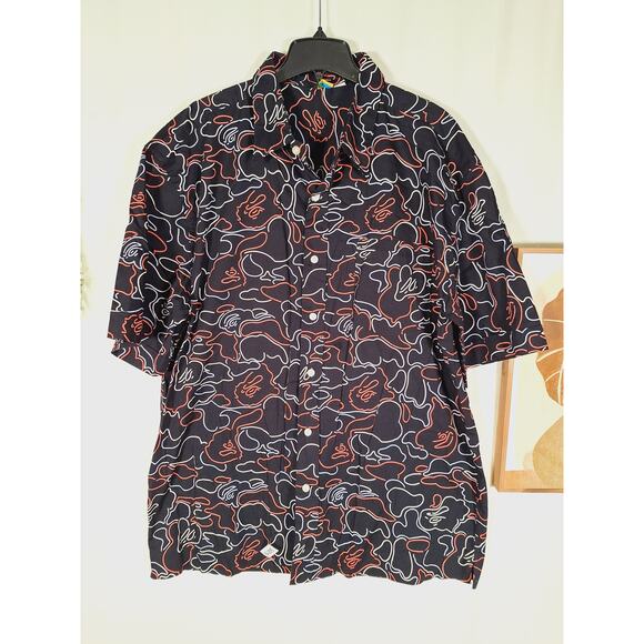 Vodka Men's Retro Squiggly Lines Button-Up Short-Sleeved Shirt - Picture 2 of 5